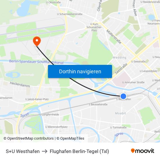 S+U Westhafen to Flughafen Berlin-Tegel (Txl) map