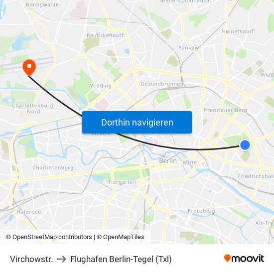 Virchowstr. to Flughafen Berlin-Tegel (Txl) map