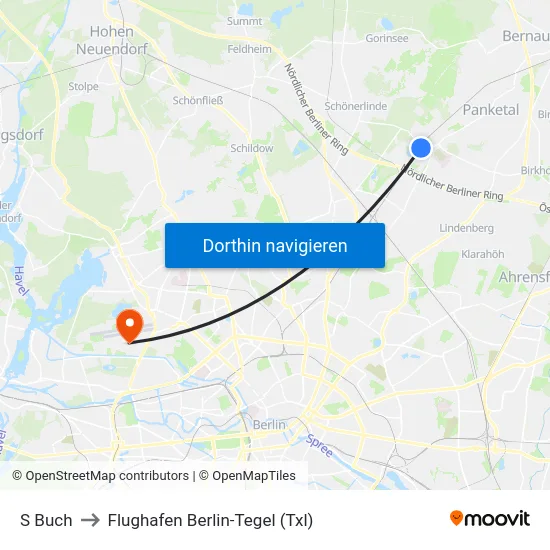 S Buch to Flughafen Berlin-Tegel (Txl) map