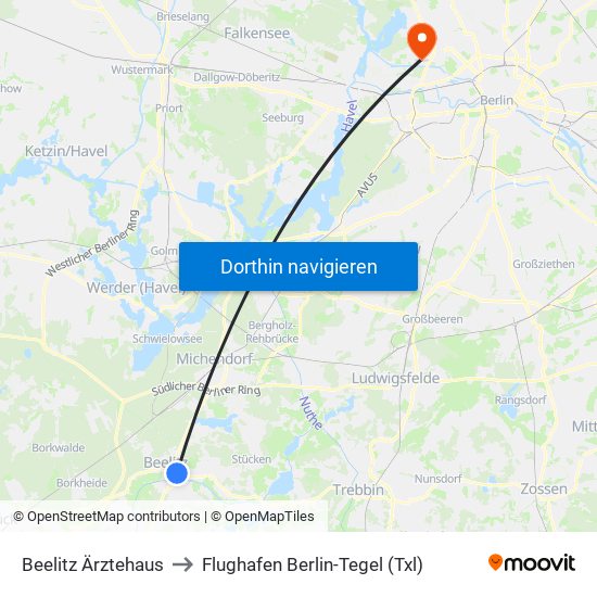 Beelitz Ärztehaus to Flughafen Berlin-Tegel (Txl) map