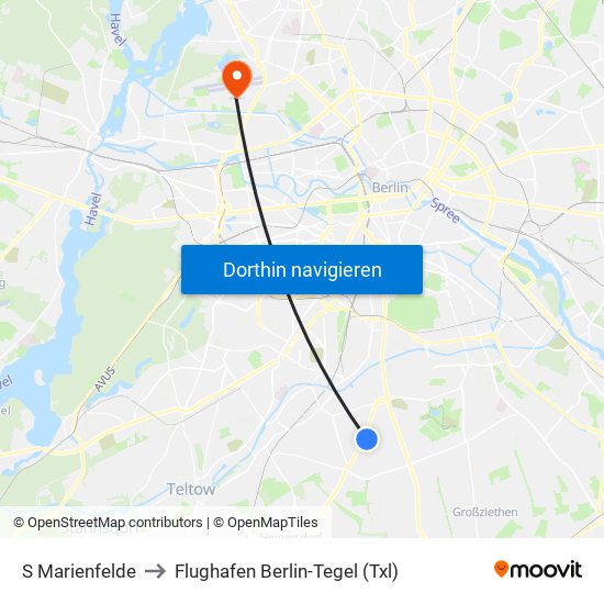 S Marienfelde to Flughafen Berlin-Tegel (Txl) map