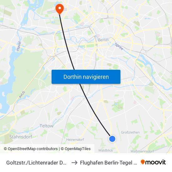 Goltzstr./Lichtenrader Damm to Flughafen Berlin-Tegel (Txl) map