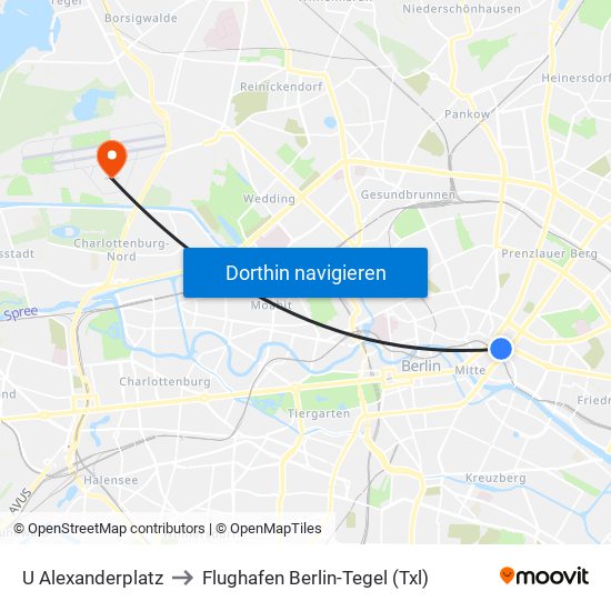 U Alexanderplatz to Flughafen Berlin-Tegel (Txl) map