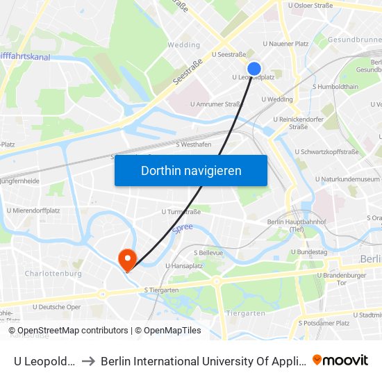 U Leopoldplatz to Berlin International University Of Applied Sciences map
