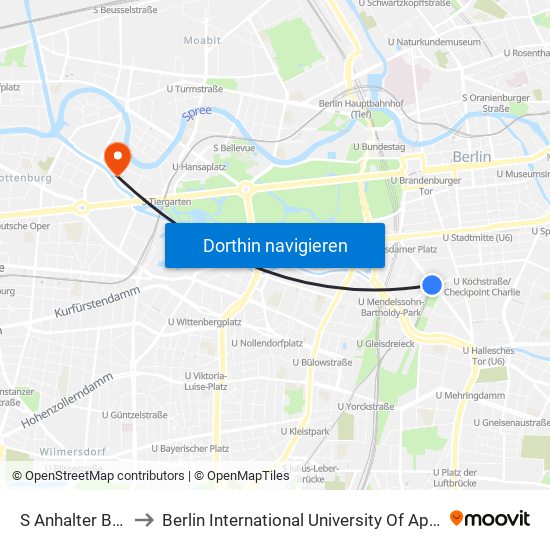 S Anhalter Bahnhof to Berlin International University Of Applied Sciences map