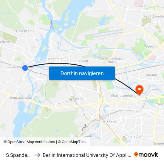 S Spandau Bhf to Berlin International University Of Applied Sciences map