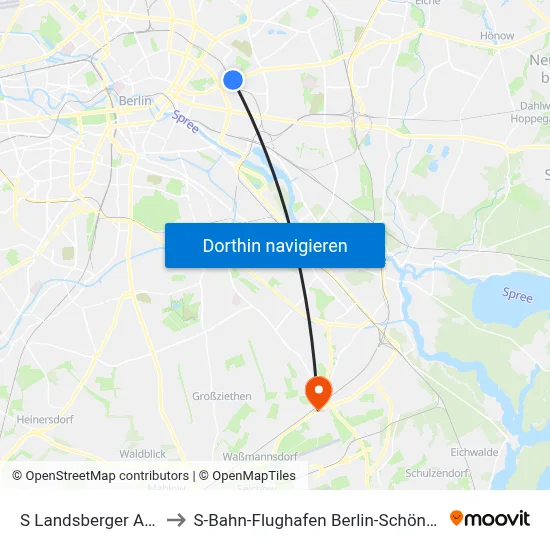 S Landsberger Allee to S-Bahn-Flughafen Berlin-Schönefeld map
