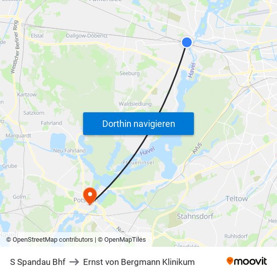 S Spandau Bhf to Ernst von Bergmann Klinikum map