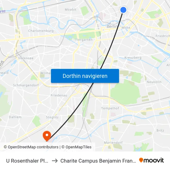U Rosenthaler Platz to Charite Campus Benjamin Franklin map