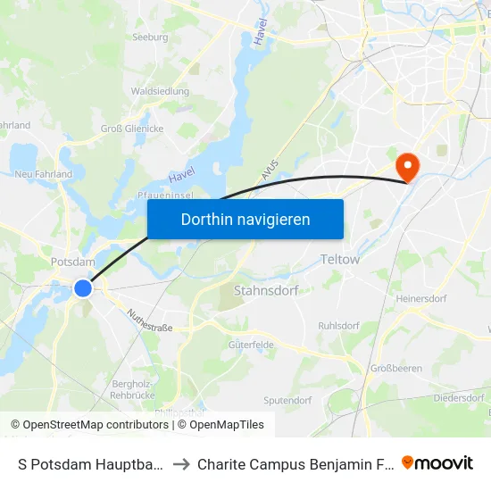 S Potsdam Hauptbahnhof to Charite Campus Benjamin Franklin map