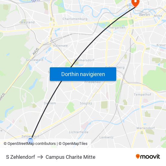 S Zehlendorf to Campus Charite Mitte map