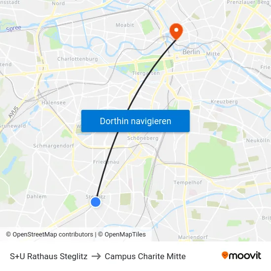 S+U Rathaus Steglitz to Campus Charite Mitte map