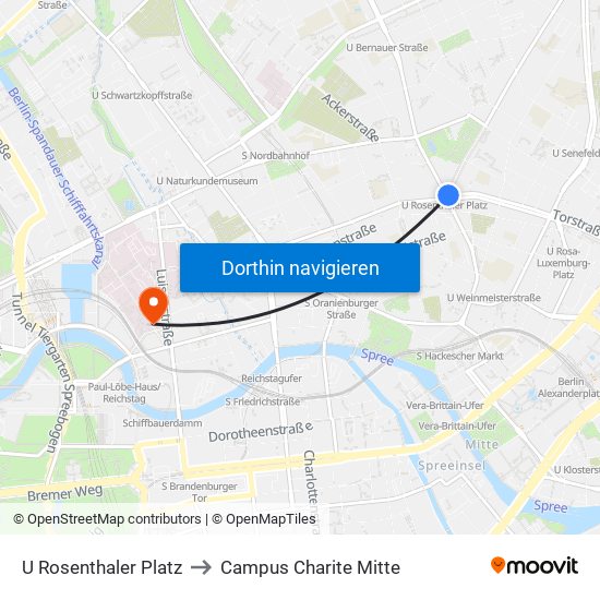 U Rosenthaler Platz to Campus Charite Mitte map