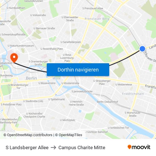 S Landsberger Allee to Campus Charite Mitte map