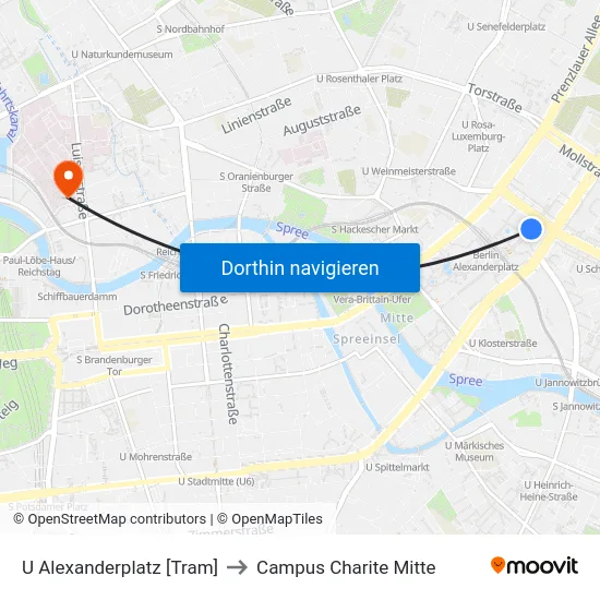 U Alexanderplatz [Tram] to Campus Charite Mitte map