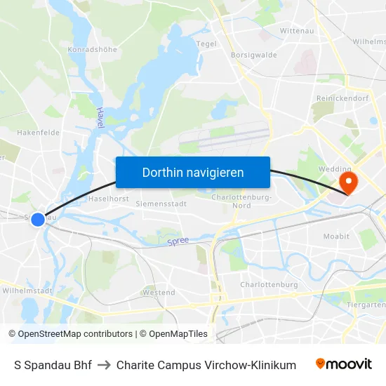 S Spandau Bhf to Charite Campus Virchow-Klinikum map