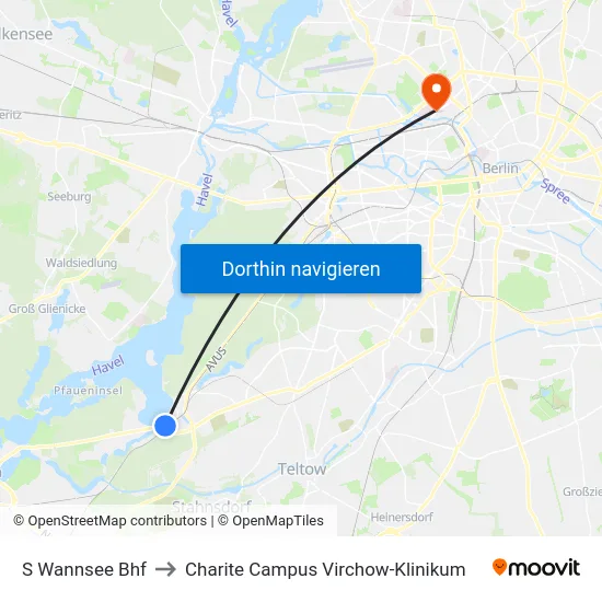 S Wannsee Bhf to Charite Campus Virchow-Klinikum map
