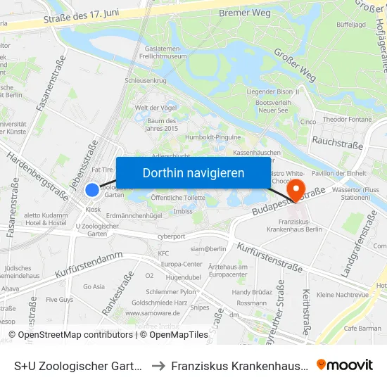 S+U Zoologischer Garten Bhf to Franziskus Krankenhaus Berlin map