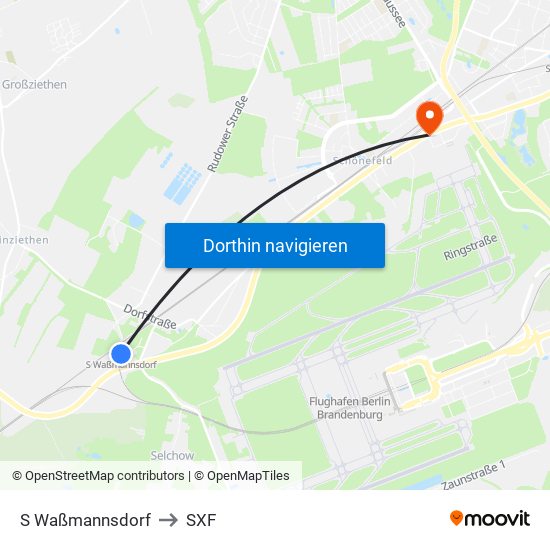 S Waßmannsdorf to SXF map