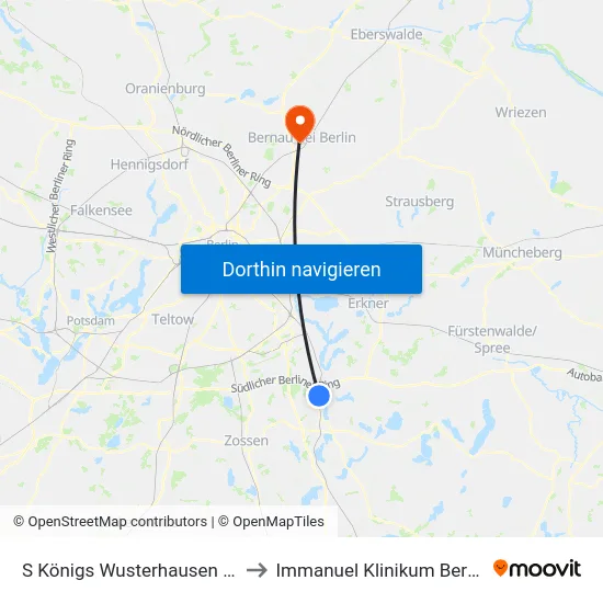 S Königs Wusterhausen Bhf to Immanuel Klinikum Bernau map