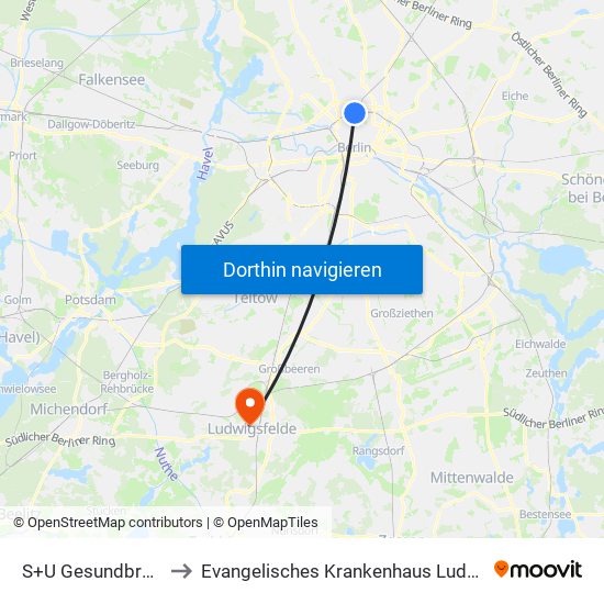 S+U Gesundbrunnen Bhf to Evangelisches Krankenhaus Ludwigsfelde-Teltow map