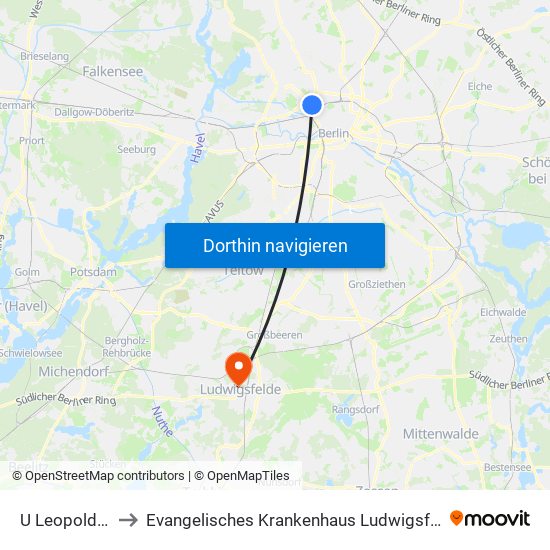 U Leopoldplatz to Evangelisches Krankenhaus Ludwigsfelde-Teltow map