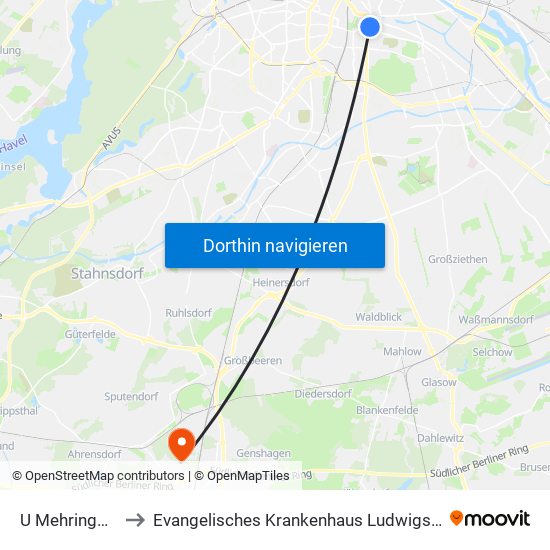 U Mehringdamm to Evangelisches Krankenhaus Ludwigsfelde-Teltow map