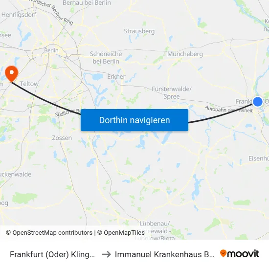 Frankfurt (Oder) Klingestr. to Immanuel Krankenhaus Berlin map