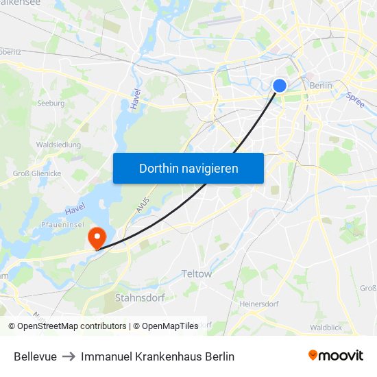 Bellevue to Immanuel Krankenhaus Berlin map
