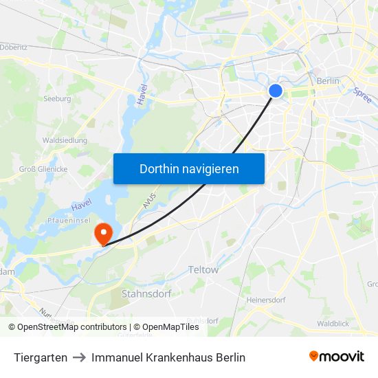 Tiergarten to Immanuel Krankenhaus Berlin map