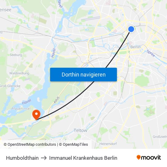 Humboldthain to Immanuel Krankenhaus Berlin map