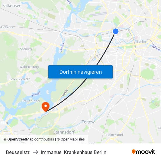 Beusselstr. to Immanuel Krankenhaus Berlin map