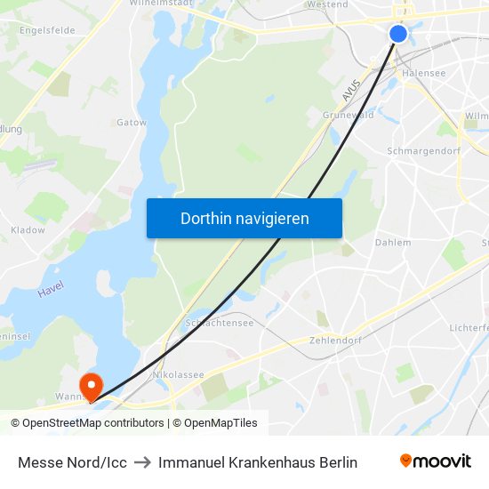 Messe Nord/Icc to Immanuel Krankenhaus Berlin map