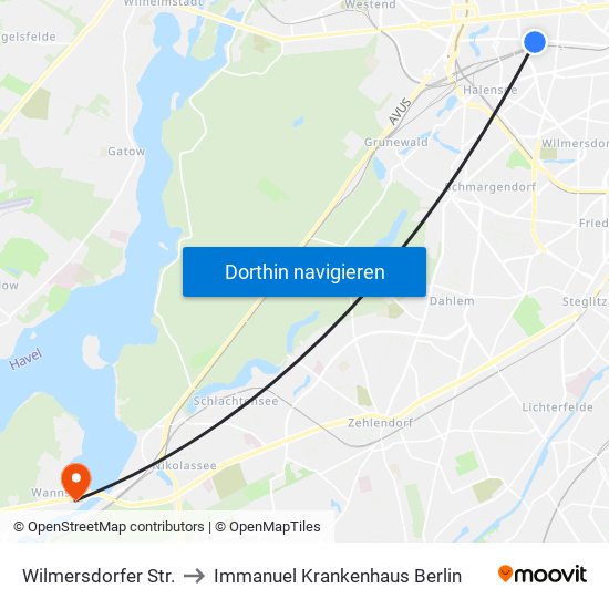 Wilmersdorfer Str. to Immanuel Krankenhaus Berlin map