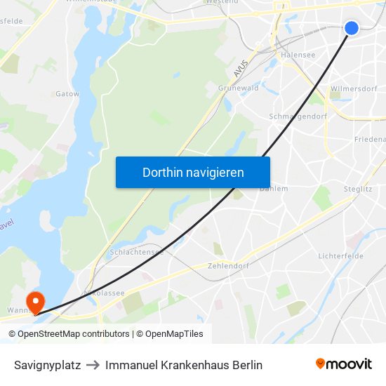 Savignyplatz to Immanuel Krankenhaus Berlin map