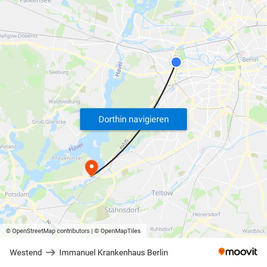 Westend to Immanuel Krankenhaus Berlin map