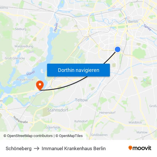 Schöneberg to Immanuel Krankenhaus Berlin map