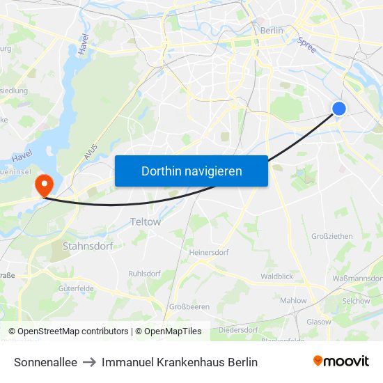 Sonnenallee to Immanuel Krankenhaus Berlin map