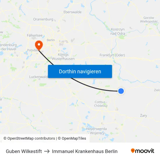 Guben Wilkestift to Immanuel Krankenhaus Berlin map