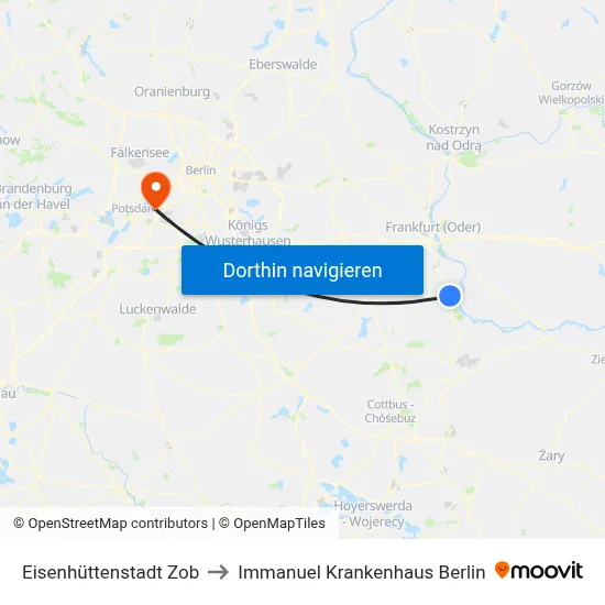 Eisenhüttenstadt Zob to Immanuel Krankenhaus Berlin map