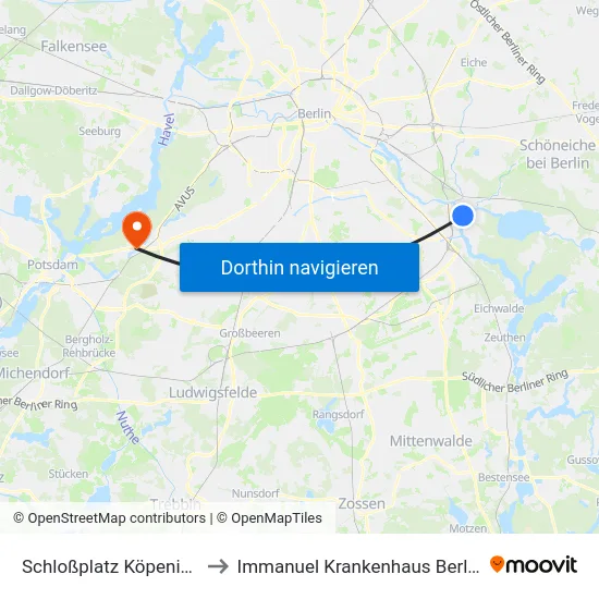 Schloßplatz Köpenick to Immanuel Krankenhaus Berlin map