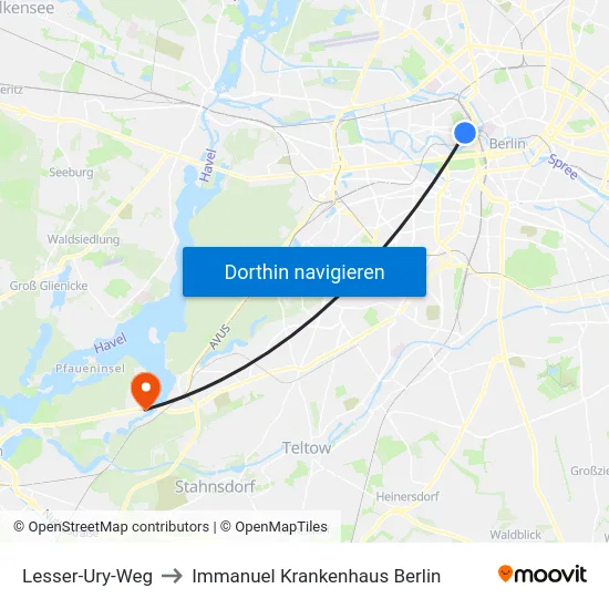 Lesser-Ury-Weg to Immanuel Krankenhaus Berlin map
