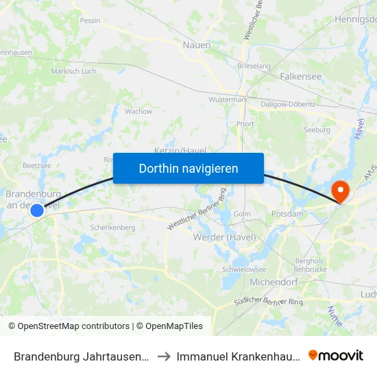 Brandenburg Jahrtausendbrücke to Immanuel Krankenhaus Berlin map