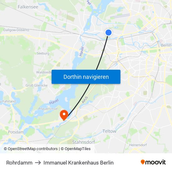 Rohrdamm to Immanuel Krankenhaus Berlin map