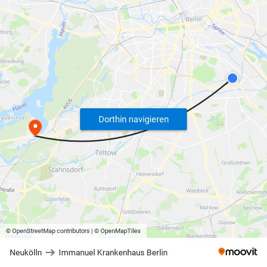 Neukölln to Immanuel Krankenhaus Berlin map