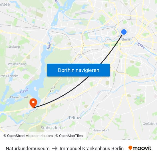 Naturkundemuseum to Immanuel Krankenhaus Berlin map