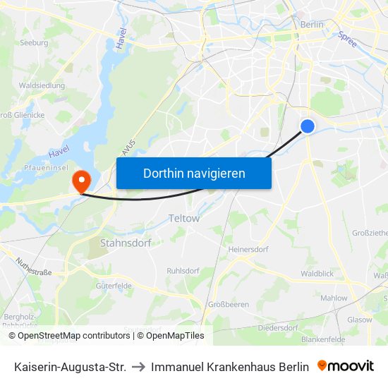 Kaiserin-Augusta-Str. to Immanuel Krankenhaus Berlin map