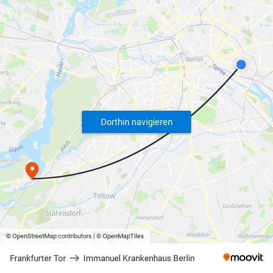 Frankfurter Tor to Immanuel Krankenhaus Berlin map