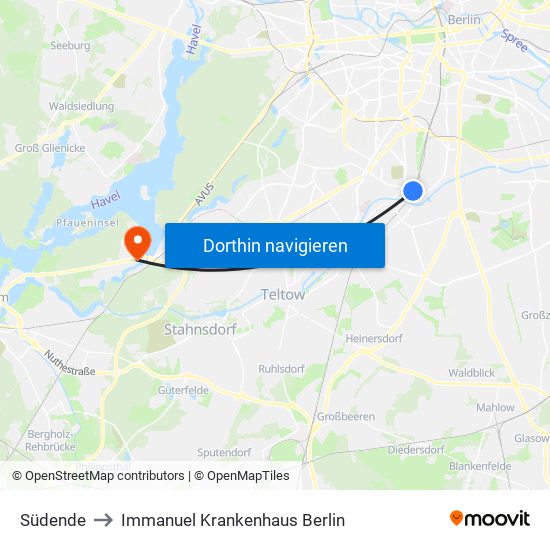 Südende to Immanuel Krankenhaus Berlin map