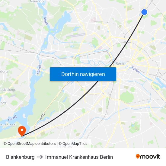 Blankenburg to Immanuel Krankenhaus Berlin map